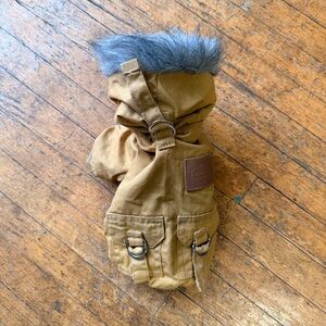 Tan Dog Jacket with Faux Fur Hood